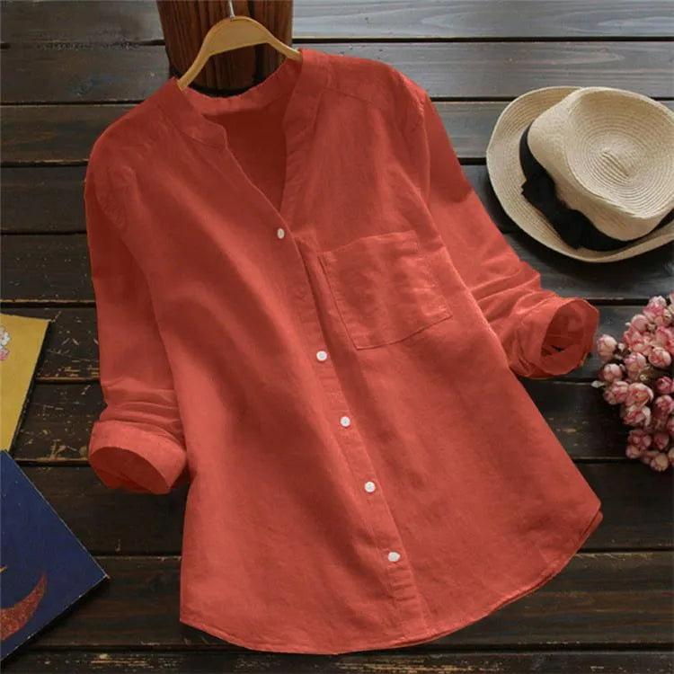 Flor | Camisa con manga larga y bolsillo con cuello sin solapa