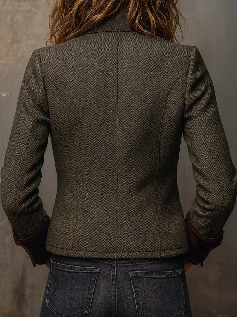 Blazer Vintage de Espiga con Bordes en Contraste