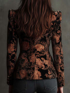 Blazer de Mujer con Estampado Floral Negro y Bronce