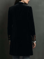 Blazer Slim Fit Negro con Revers y Estampado Barroco