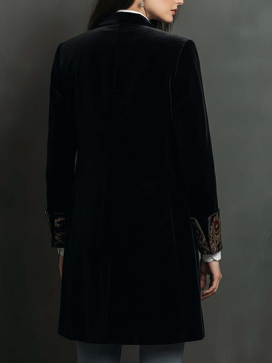 Blazer Slim Fit Negro con Revers y Estampado Barroco