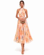 Vestido con escote halter y estampado de acuarela