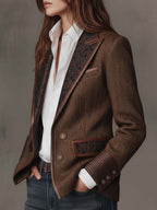 Blazer de mujer de espiga con paneles estampados