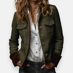 Chaqueta tweed mujer elegante – chaqueta vintage con detalles en terciopelo
