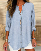 Selmira | Blusa larga a rayas para mujer con botones y manga larga