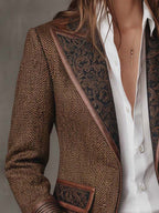 Blazer de mujer de espiga con paneles estampados