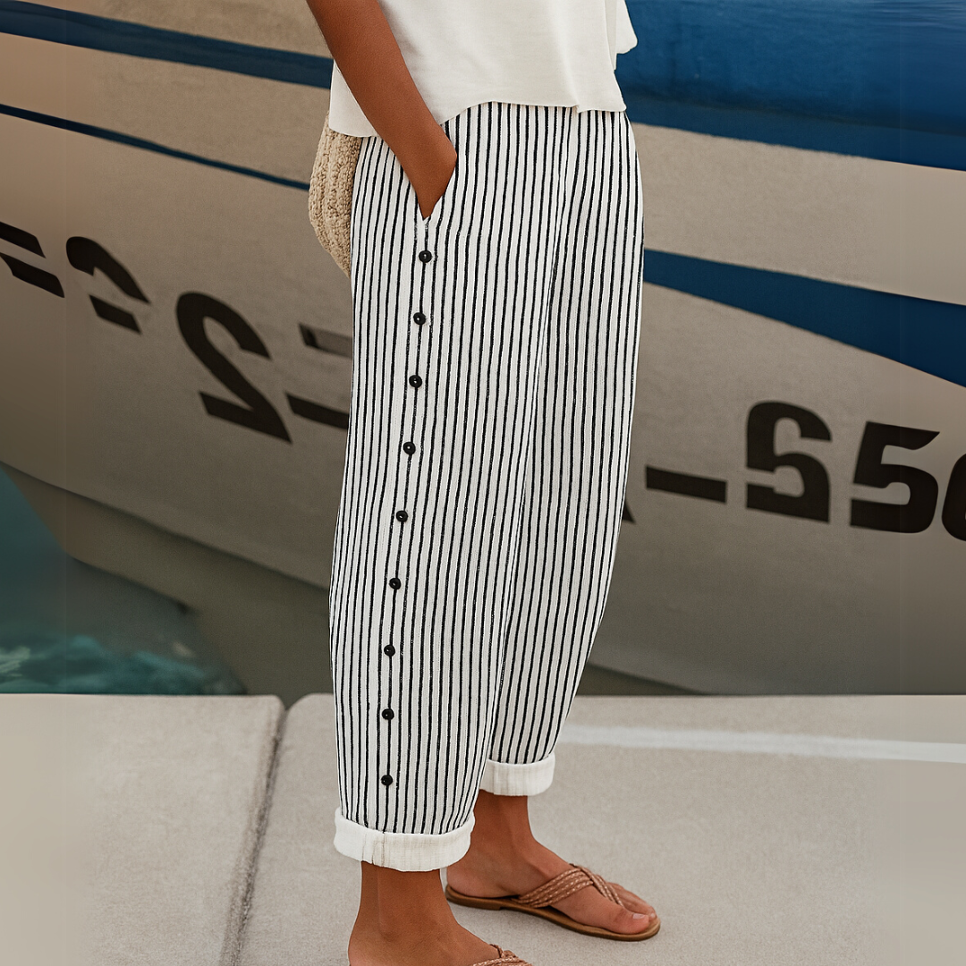 Anunciación | Pantalón recto con rayas y botones laterales