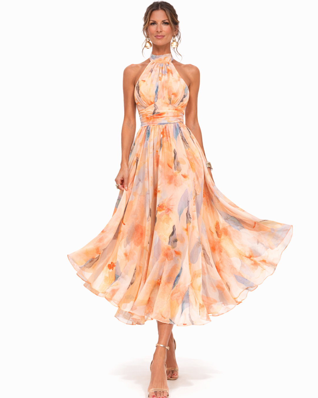 Vestido con escote halter y estampado de acuarela