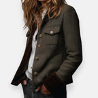 Chaqueta tweed mujer elegante – chaqueta vintage con detalles en terciopelo
