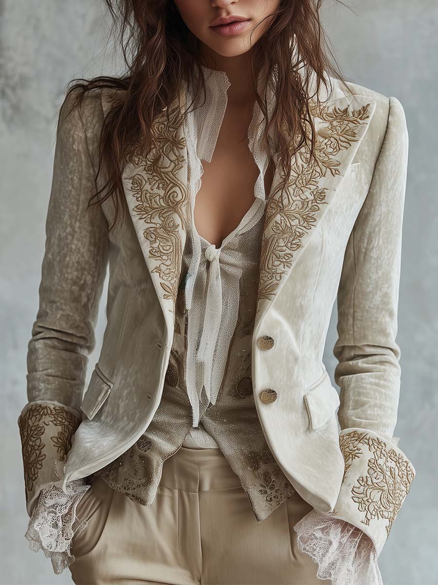 Blazer de mujer ivory bordado