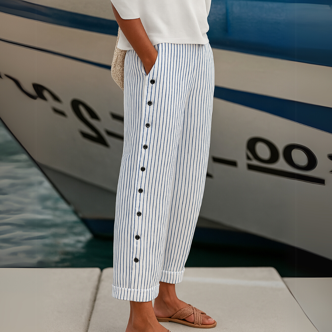 Anunciación | Pantalón recto con rayas y botones laterales