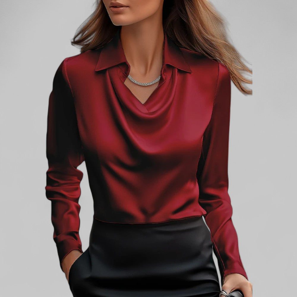 Candela | Blusa satinada para mujer con cuello drapeado elegante