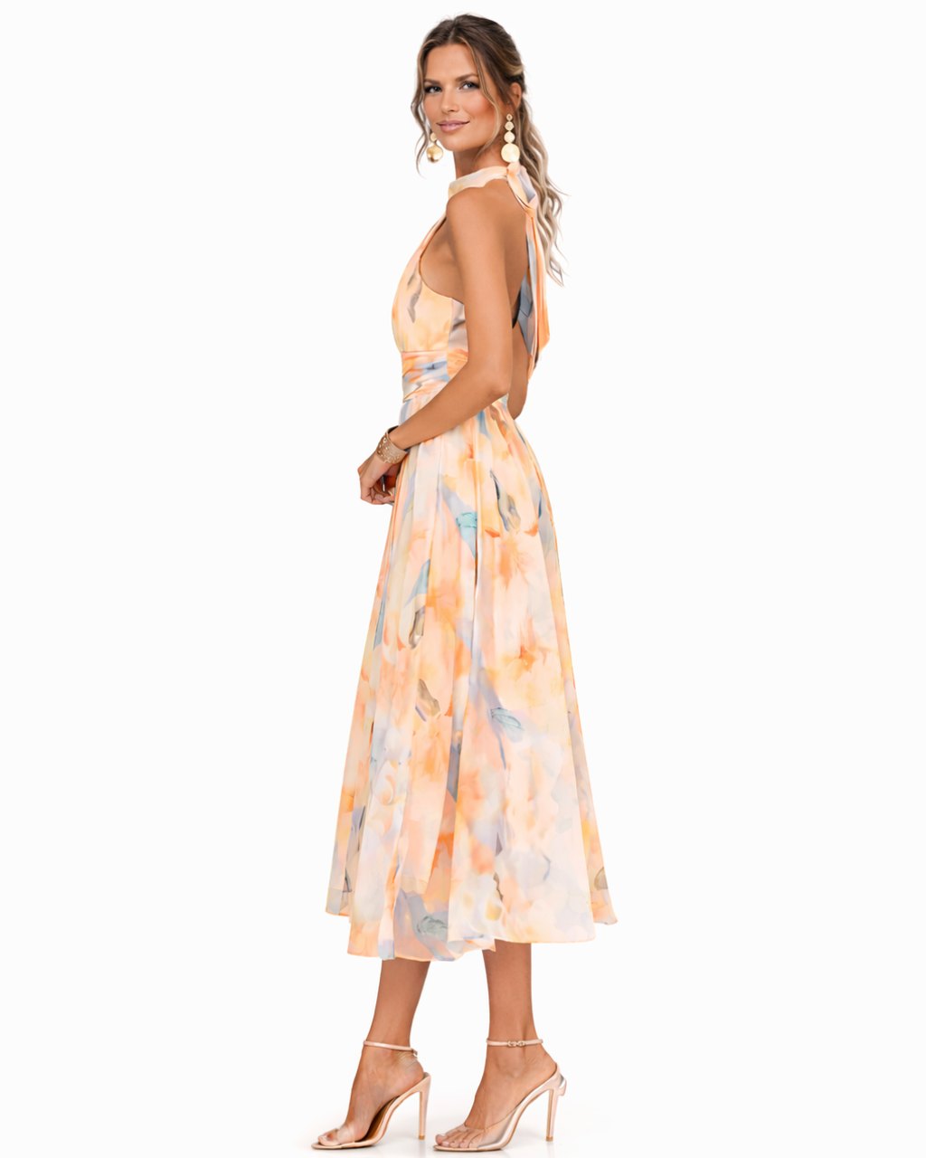 Vestido con escote halter y estampado de acuarela