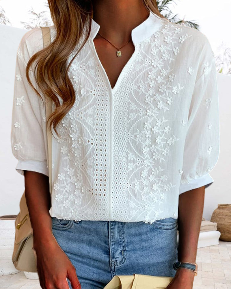 Carmen | Blusa con bordado y mangas sueltas con cuello en V