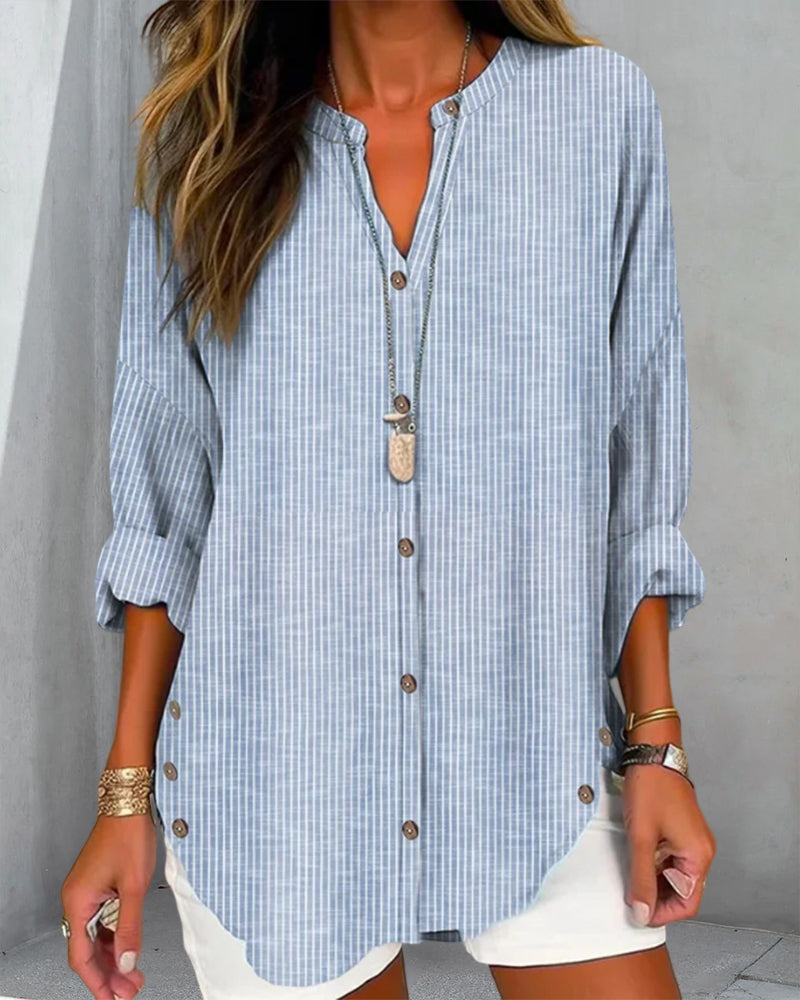 Selmira | Blusa larga a rayas para mujer con botones y manga larga