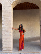 Vestido naranja y rojo