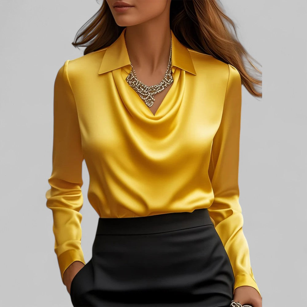 Candela | Blusa satinada para mujer con cuello drapeado elegante
