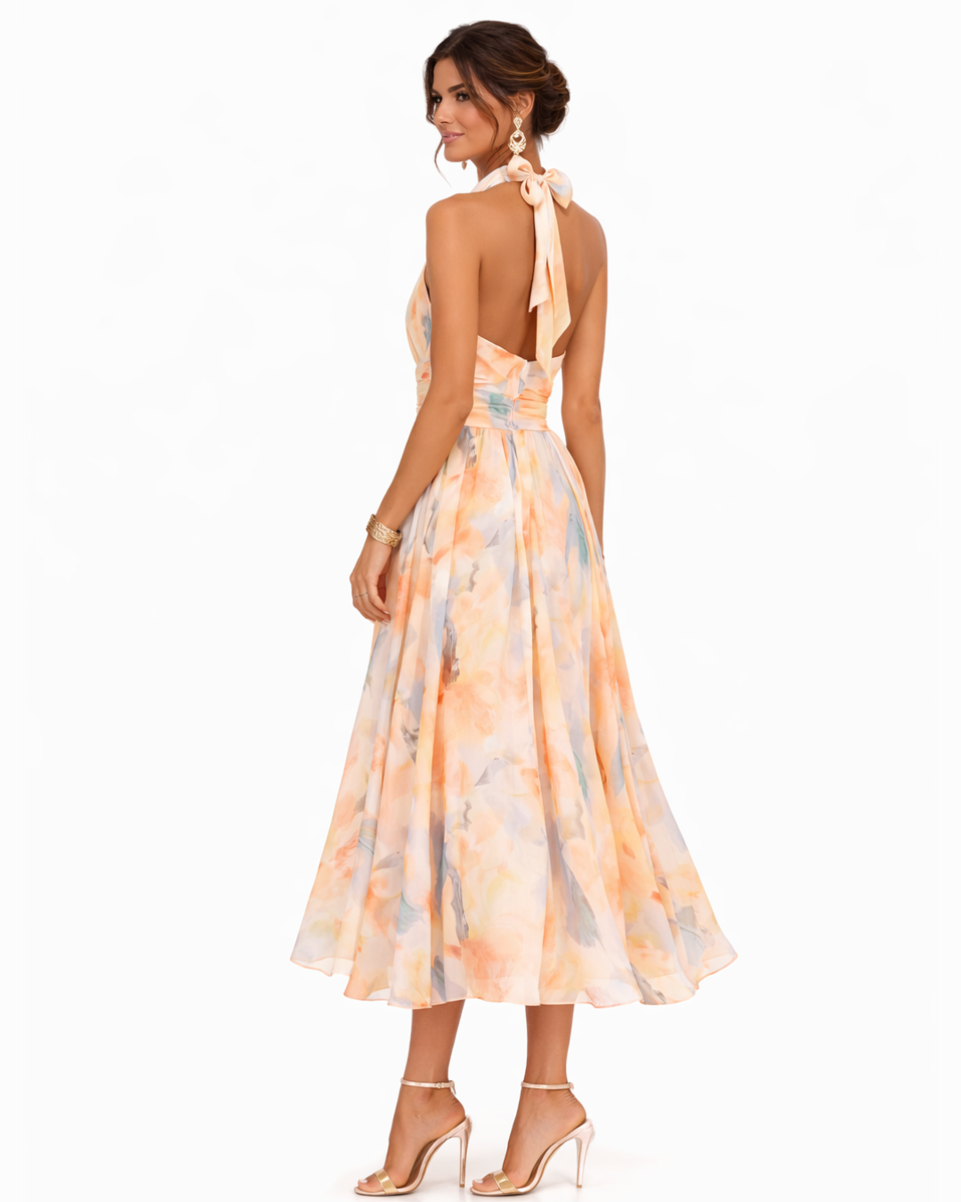 Vestido con escote halter y estampado de acuarela