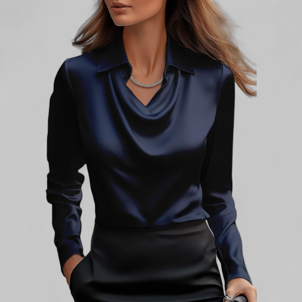 Candela | Blusa satinada para mujer con cuello drapeado elegante