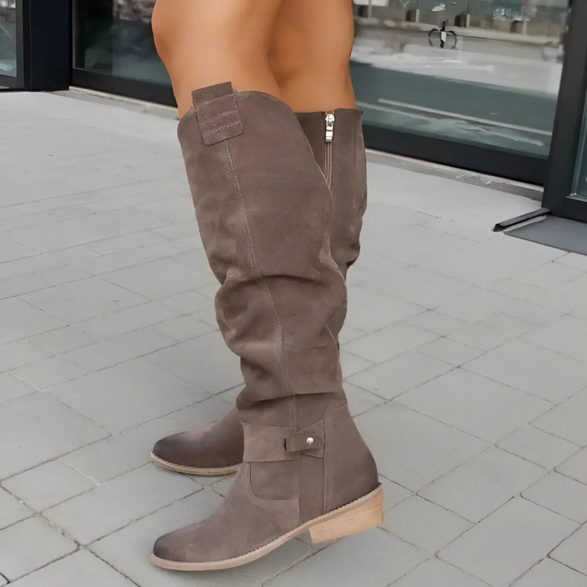 Botas Altas de Cuero con Cremallera Lateral
