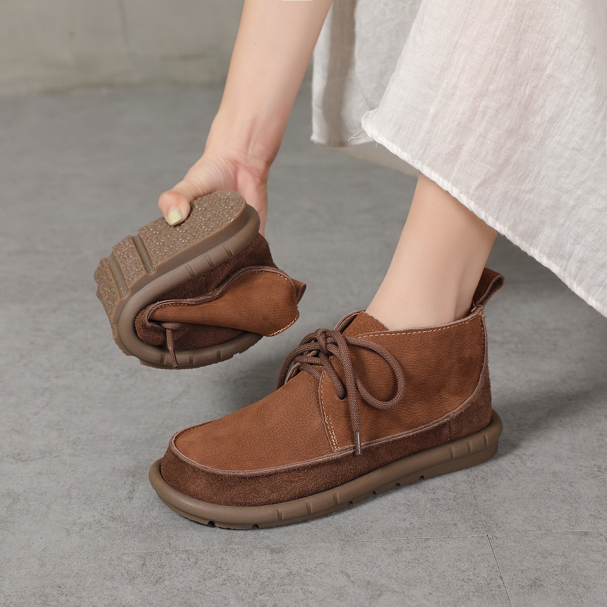 Botas de Tobillo de Cuero con Cordones