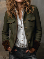 Blazer Vintage de Espiga con Bordes en Contraste