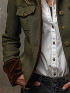 Blazer Vintage de Espiga con Bordes en Contraste