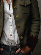 Blazer Vintage de Espiga con Bordes en Contraste