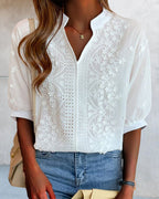 Carmen | Blusa con bordado y mangas sueltas con cuello en V
