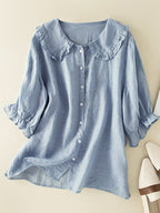 Zorelle | Blusa para mujer con cuello con volantes y manga tres cuartos