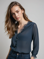 Alba | Mujer blusa elegante con mangas largas y detalle de volantes