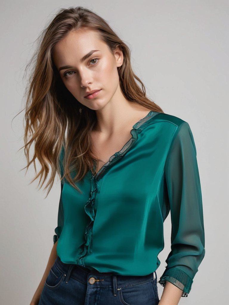 Alba | Mujer blusa elegante con mangas largas y detalle de volantes