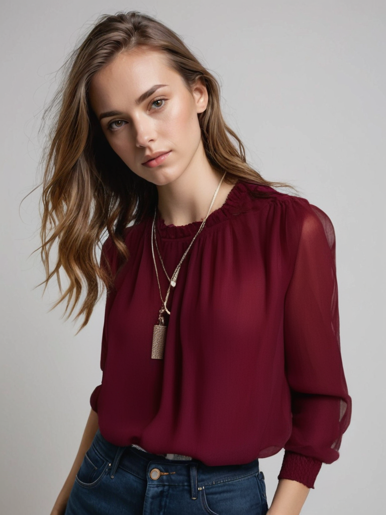 Alba | Mujer blusa elegante con mangas largas y detalle de volantes