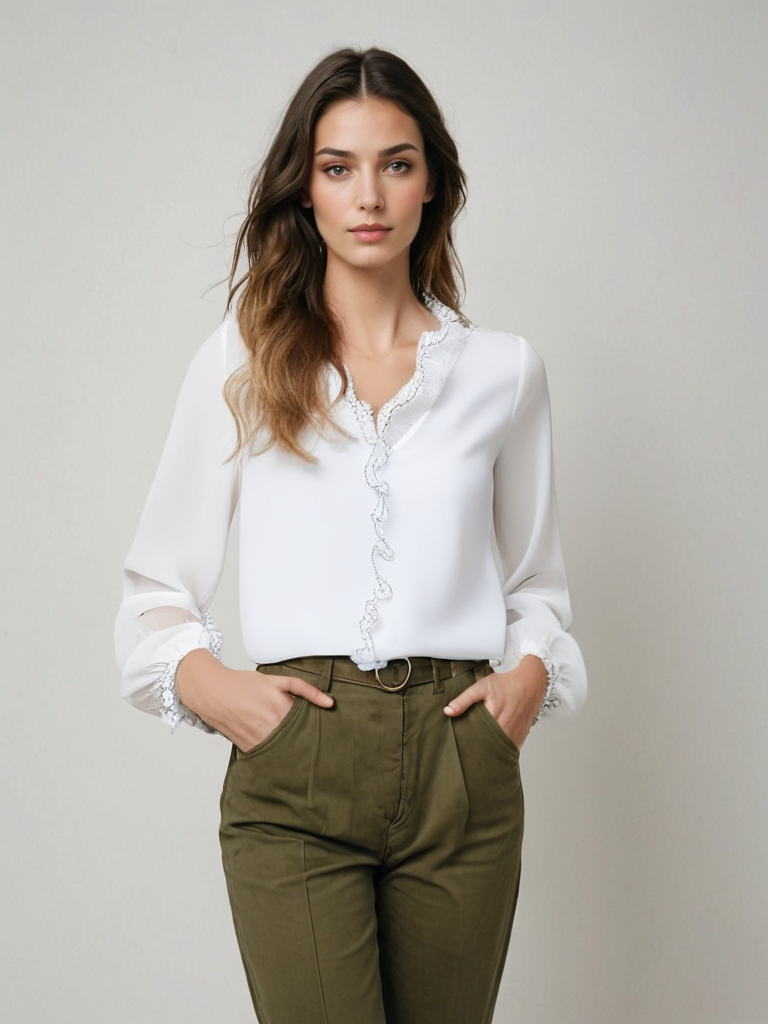 Alba | Mujer blusa elegante con mangas largas y detalle de volantes