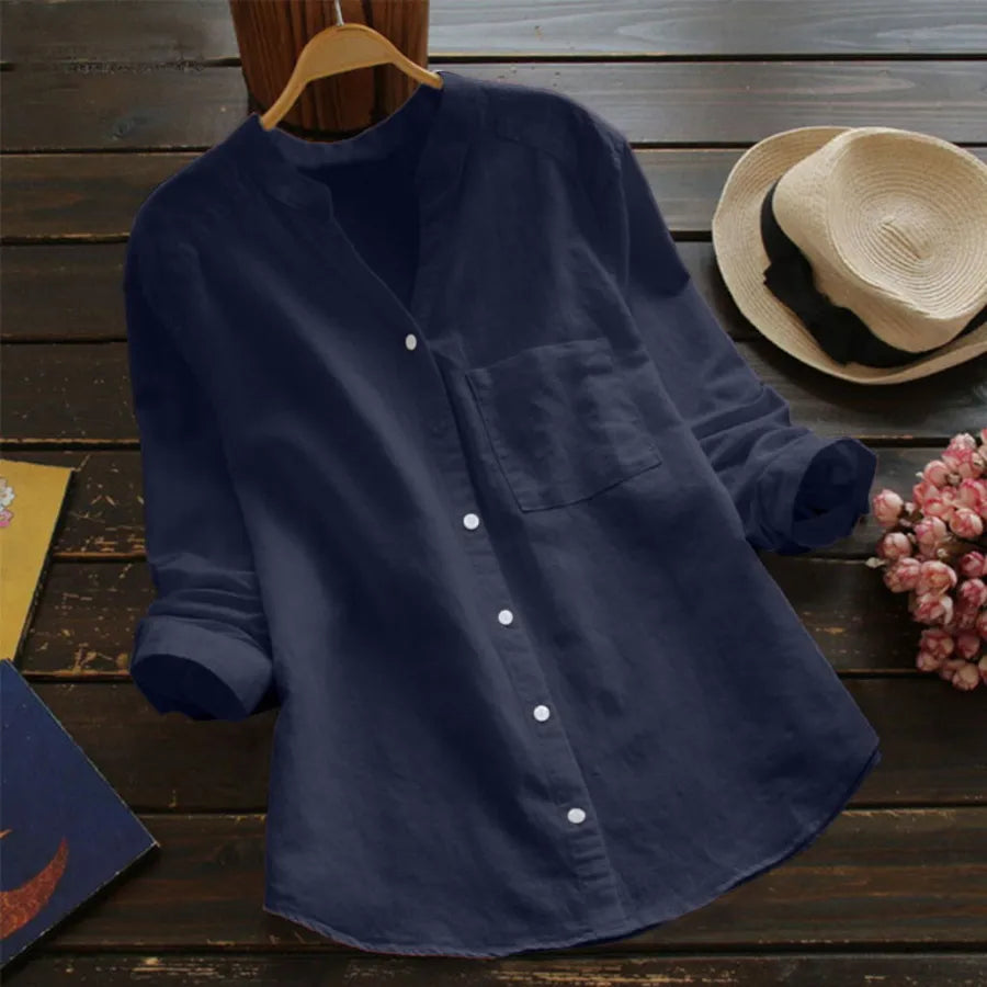 Flor | Camisa con manga larga y bolsillo con cuello sin solapa
