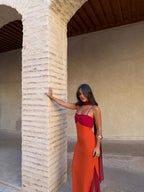 Vestido naranja y rojo