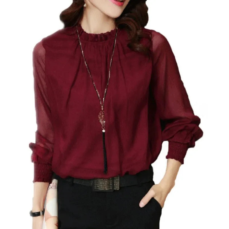Alba | Mujer blusa elegante con mangas largas y detalle de volantes