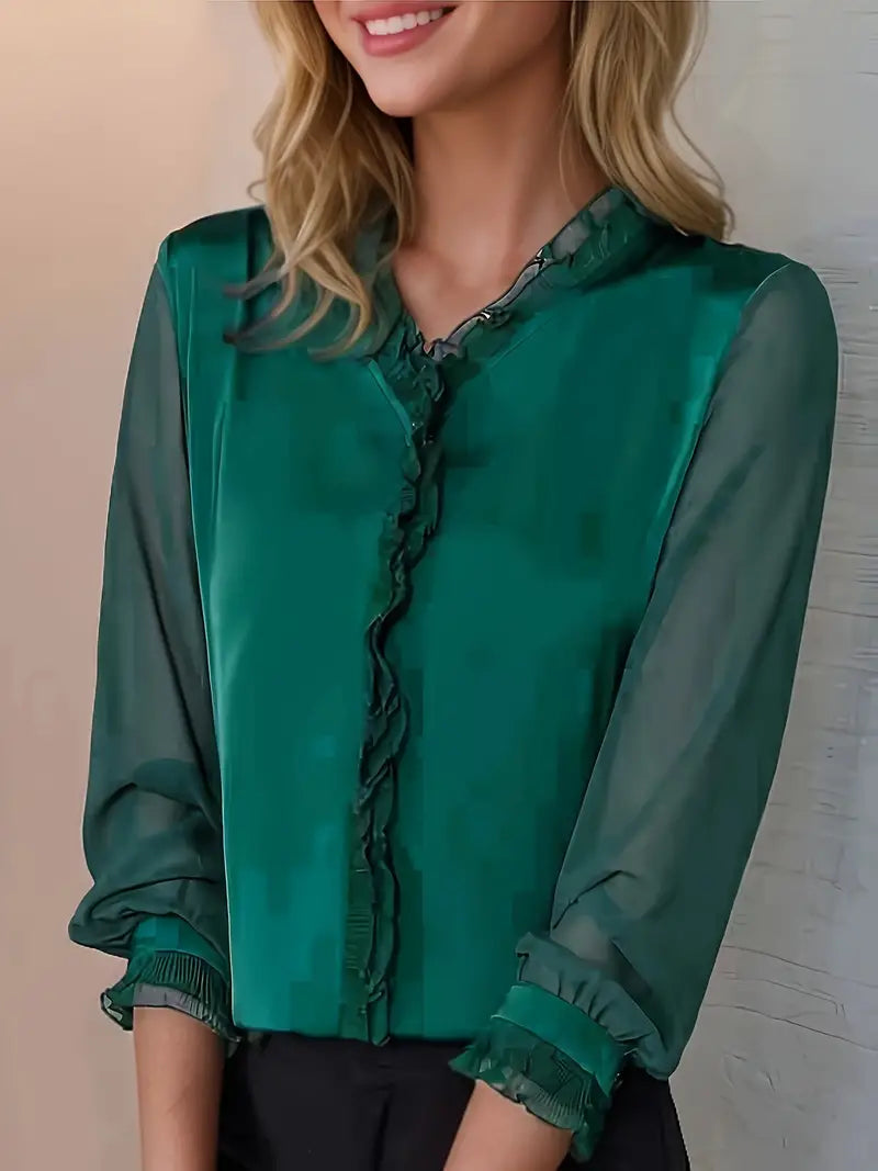Alba | Mujer blusa elegante con mangas largas y detalle de volantes