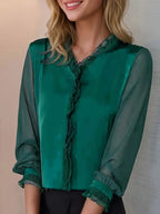 Alba | Mujer blusa elegante con mangas largas y detalle de volantes