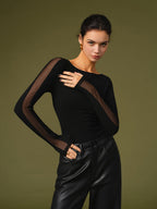 Casilda | Top primaveral elegante con mangas de malla para mujer