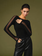 Casilda | Top primaveral elegante con mangas de malla para mujer