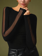 Casilda | Top primaveral elegante con mangas de malla para mujer