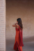 Vestido naranja y rojo