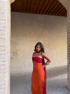Vestido naranja y rojo
