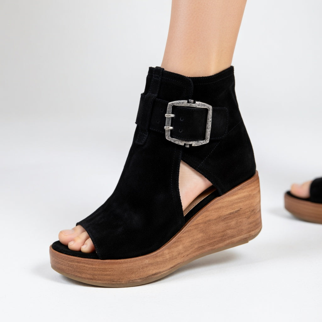 Botines de cuña con puntera abierta, estilo moderno
