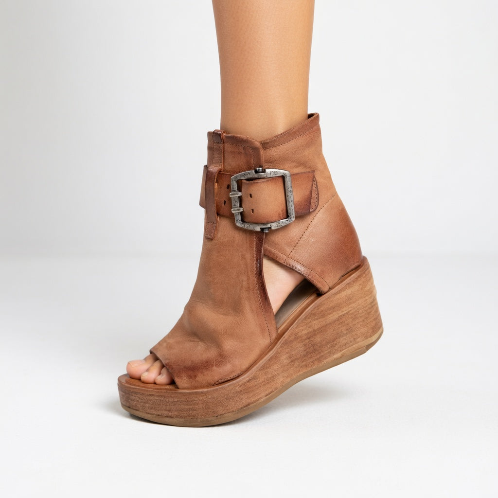 Botines de cuña con puntera abierta, estilo moderno