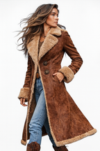 Abrigo largo de mujer con piel sintética – abrigo de invierno de estilo vintage