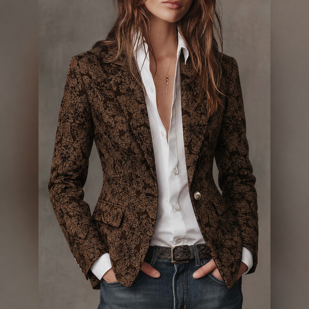 Blazer Ajustado de Mujer en Jacquard Paisley