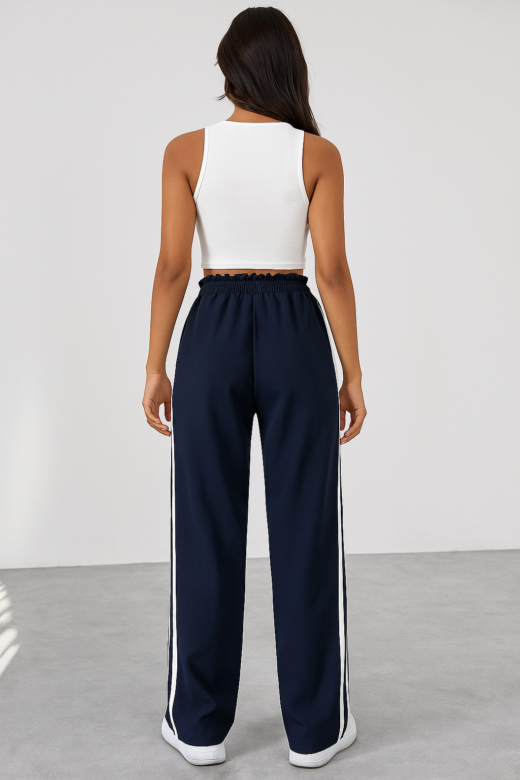 Katia | Pantalón deportivo con cintura alta y rayas laterales corte suelto