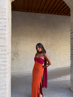Vestido naranja y rojo